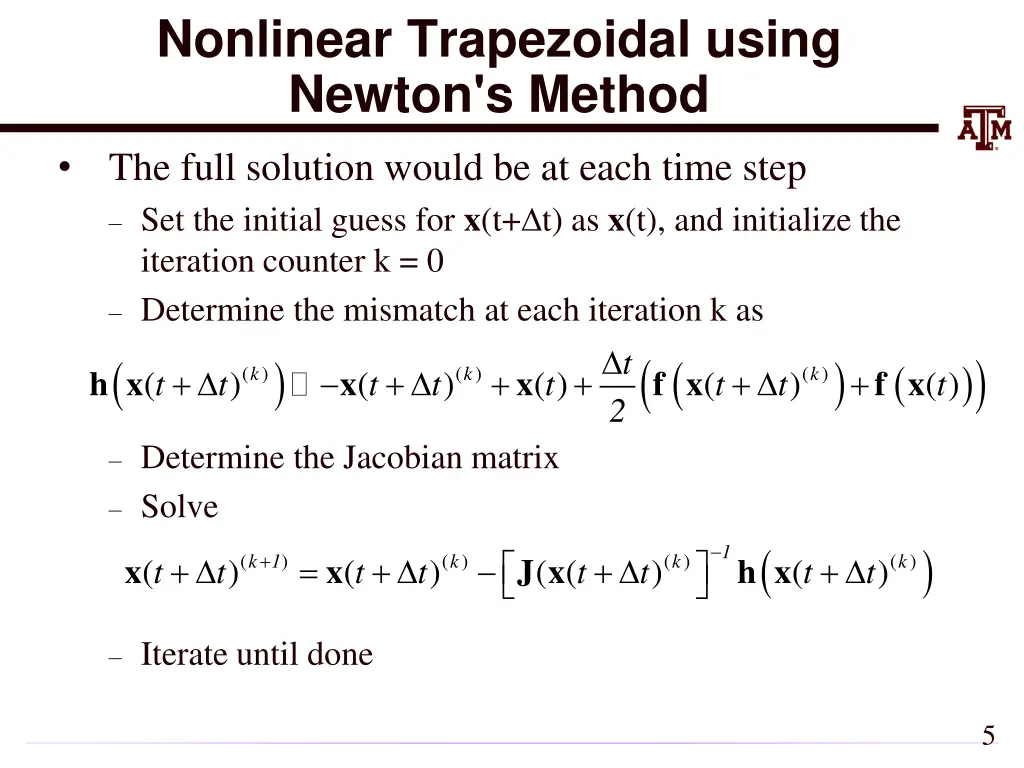 nonlinear trapezoidal using newton s method