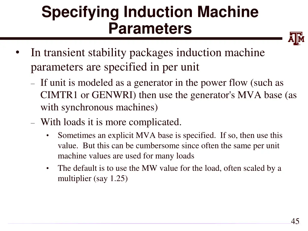 specifying induction machine parameters