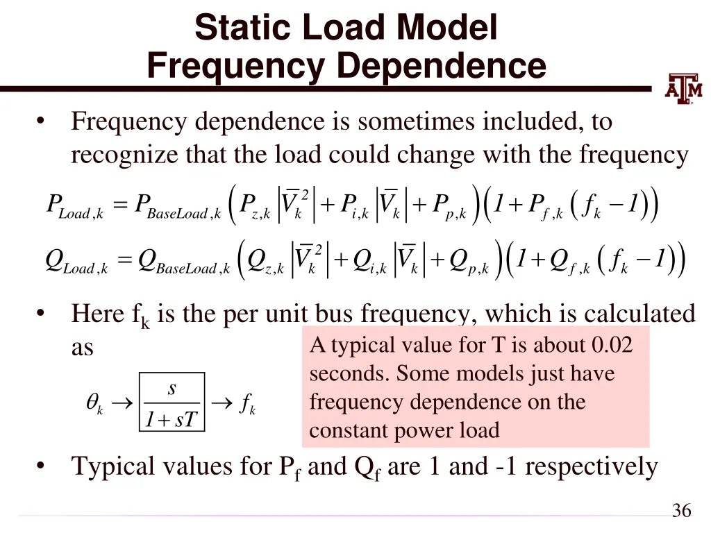 static load model frequency dependence