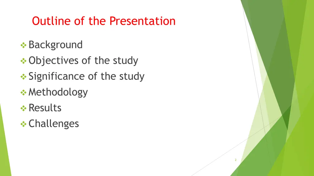 outline of the presentation