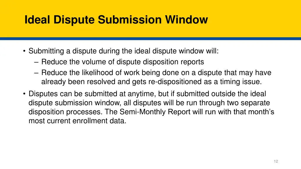 ideal dispute submission window