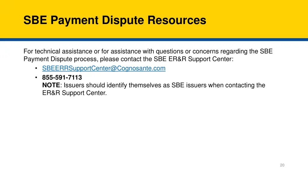 sbe payment dispute resources