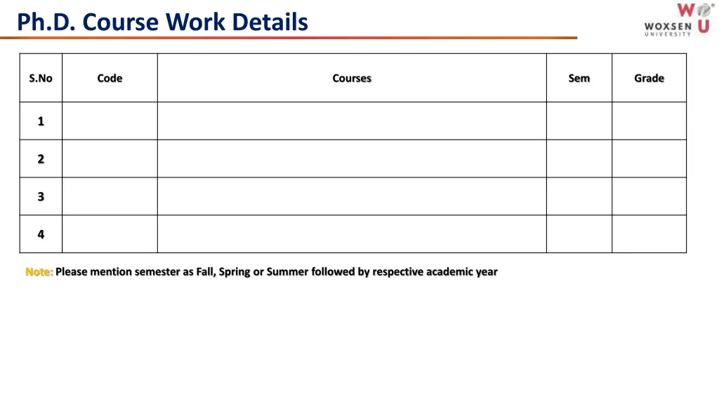 ph d course work details