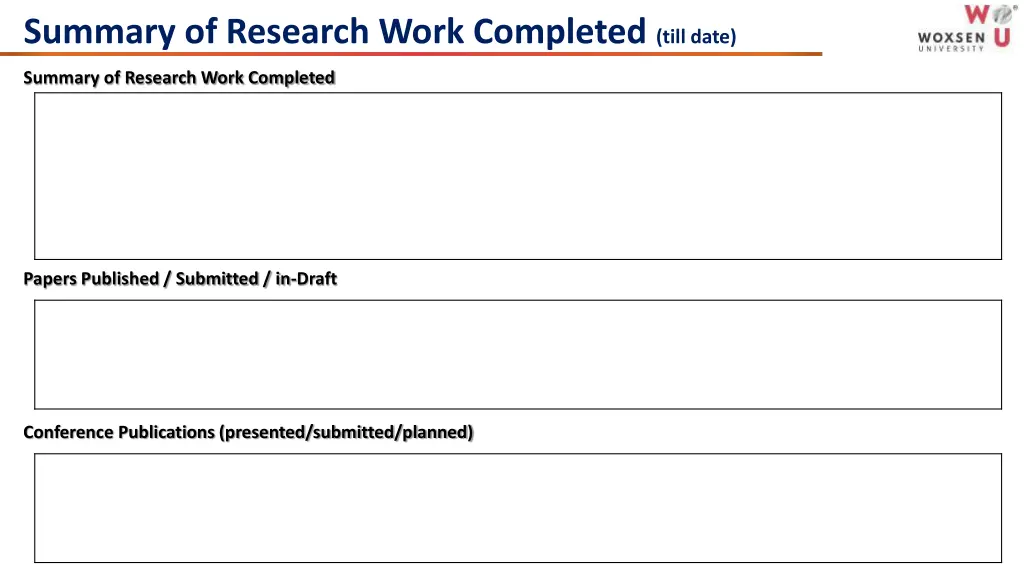 summary of research work completed till date