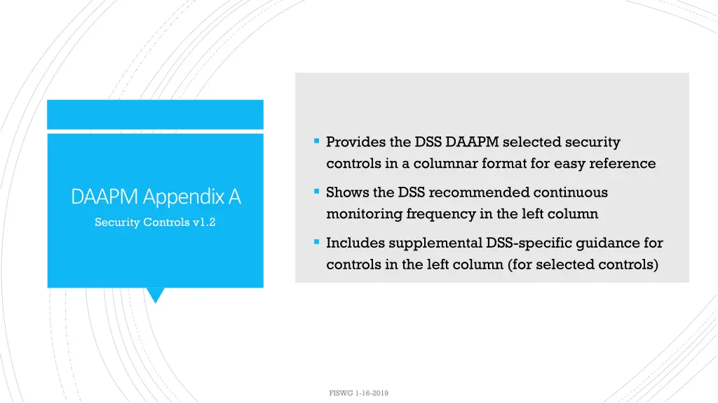 provides the dss daapm selected security controls