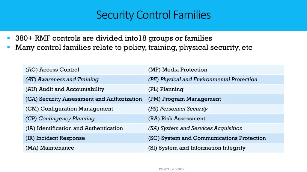 security control families