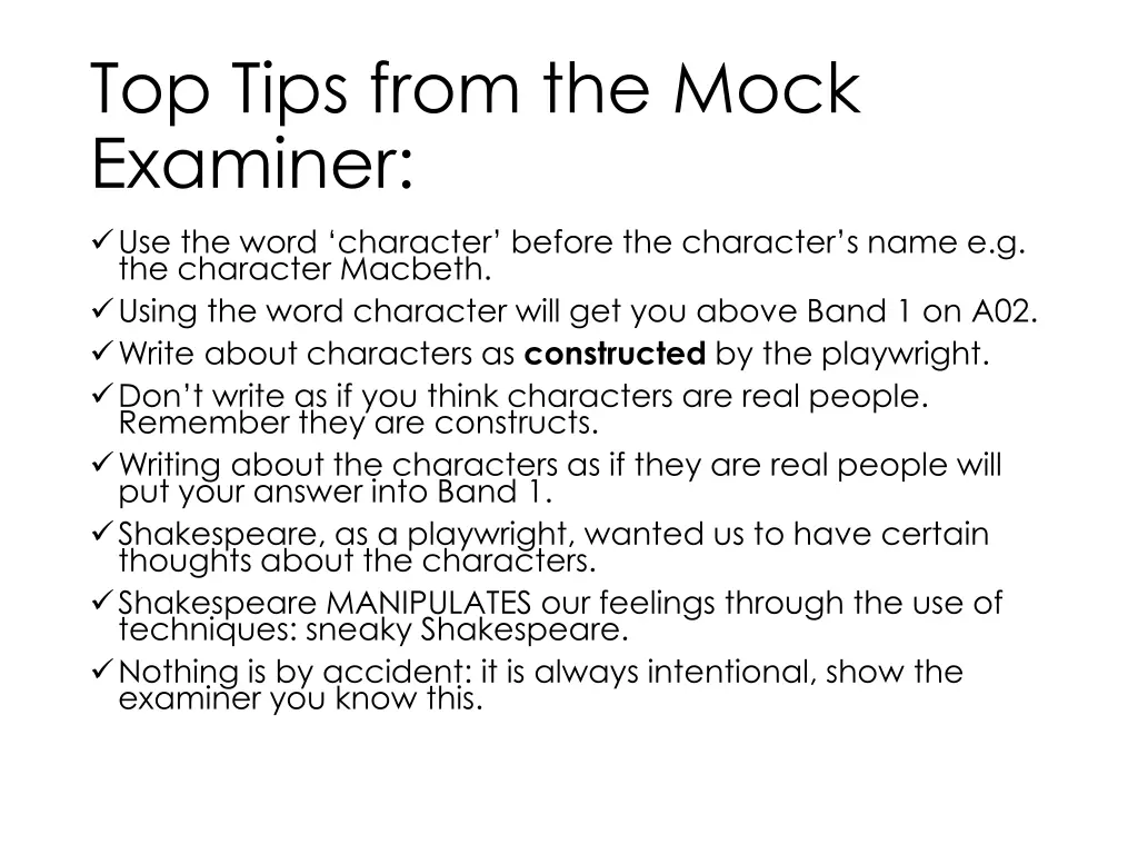 top tips from the mock examiner