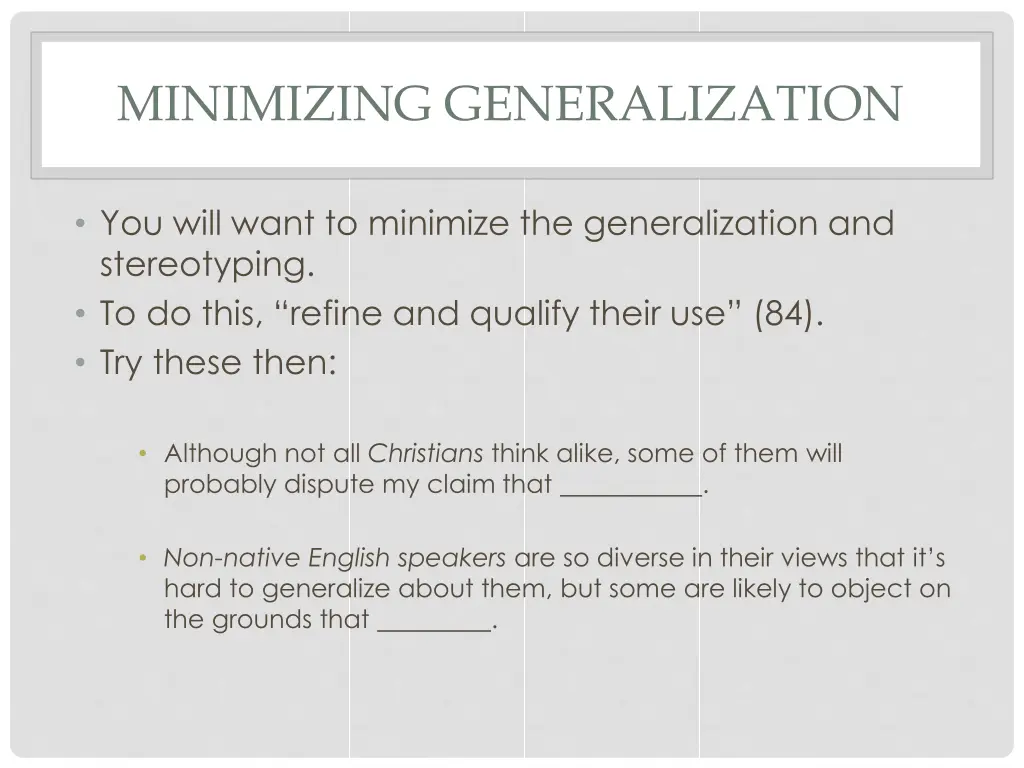 minimizing generalization