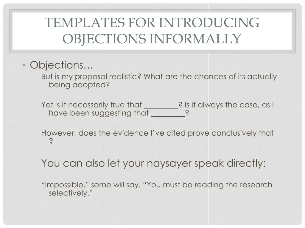 templates for introducing objections informally