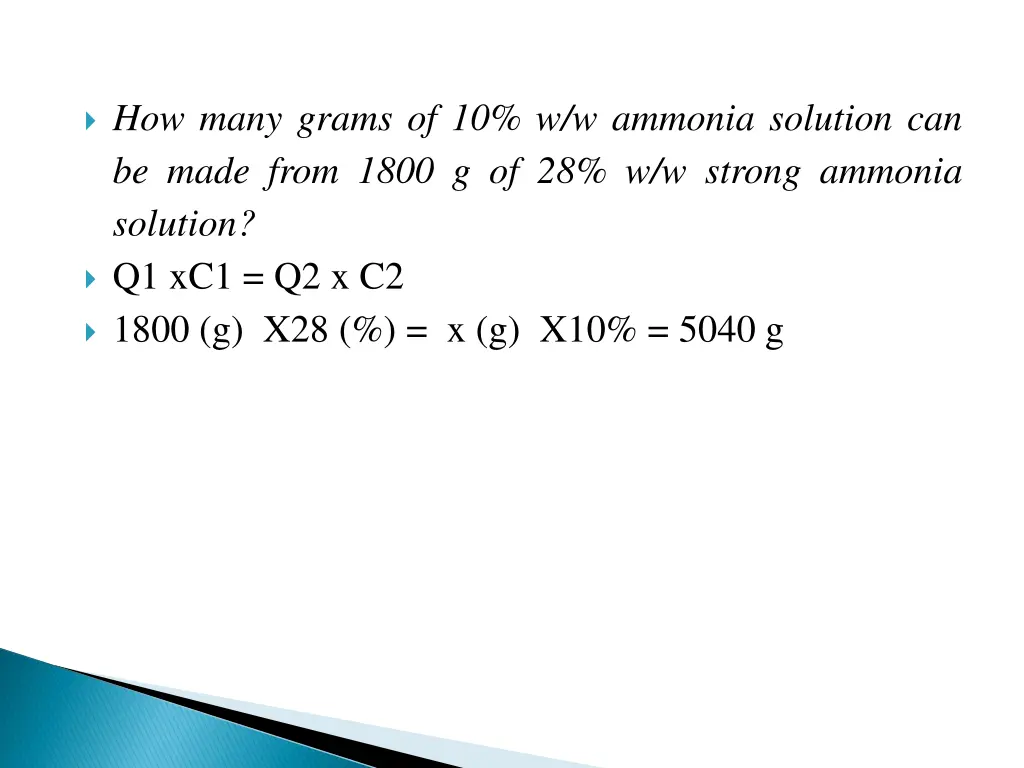 how many grams of 10 w w ammonia solution