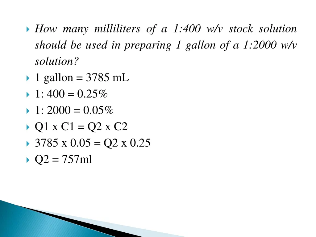 how many milliliters of a 1 400 w v stock 1