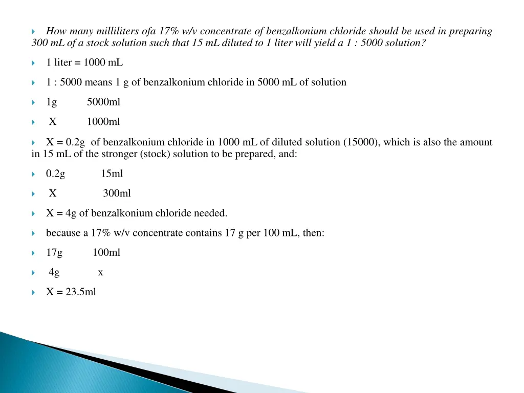 how many milliliters ofa 17 w v concentrate