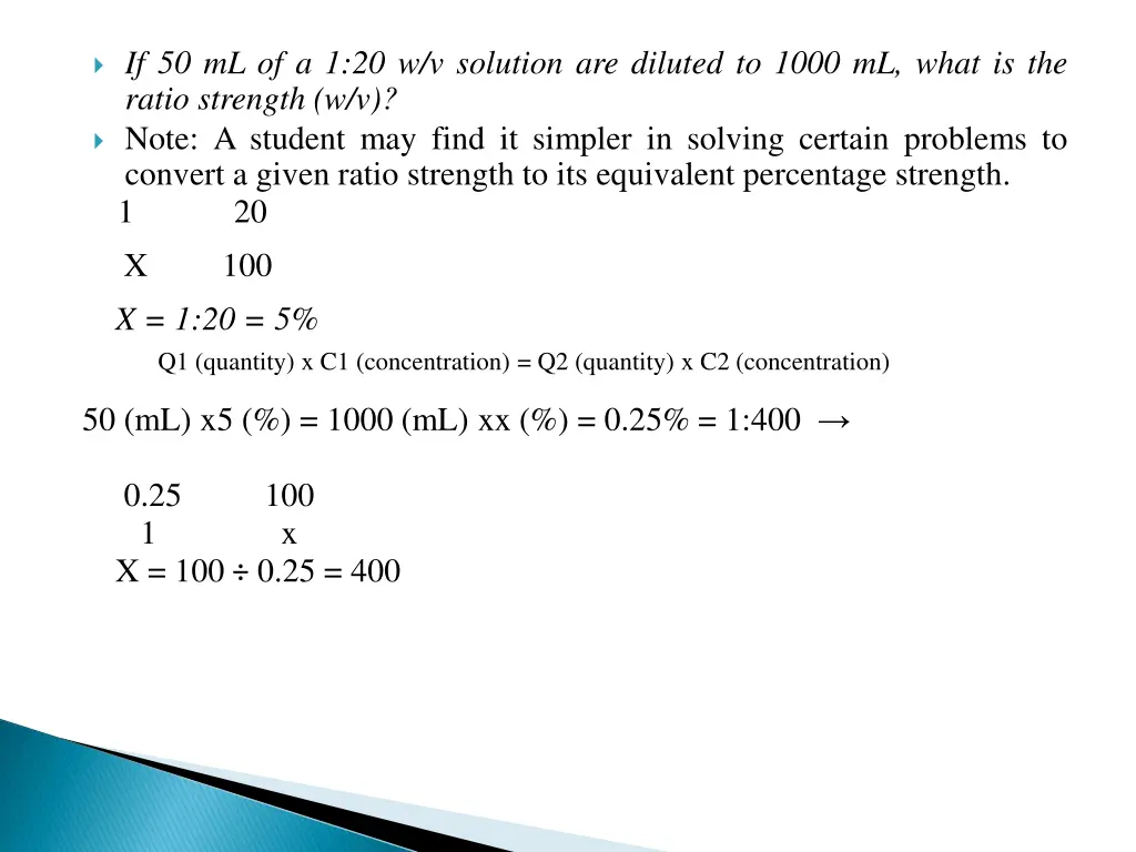 if 50 ml of a 1 20 w v solution are diluted