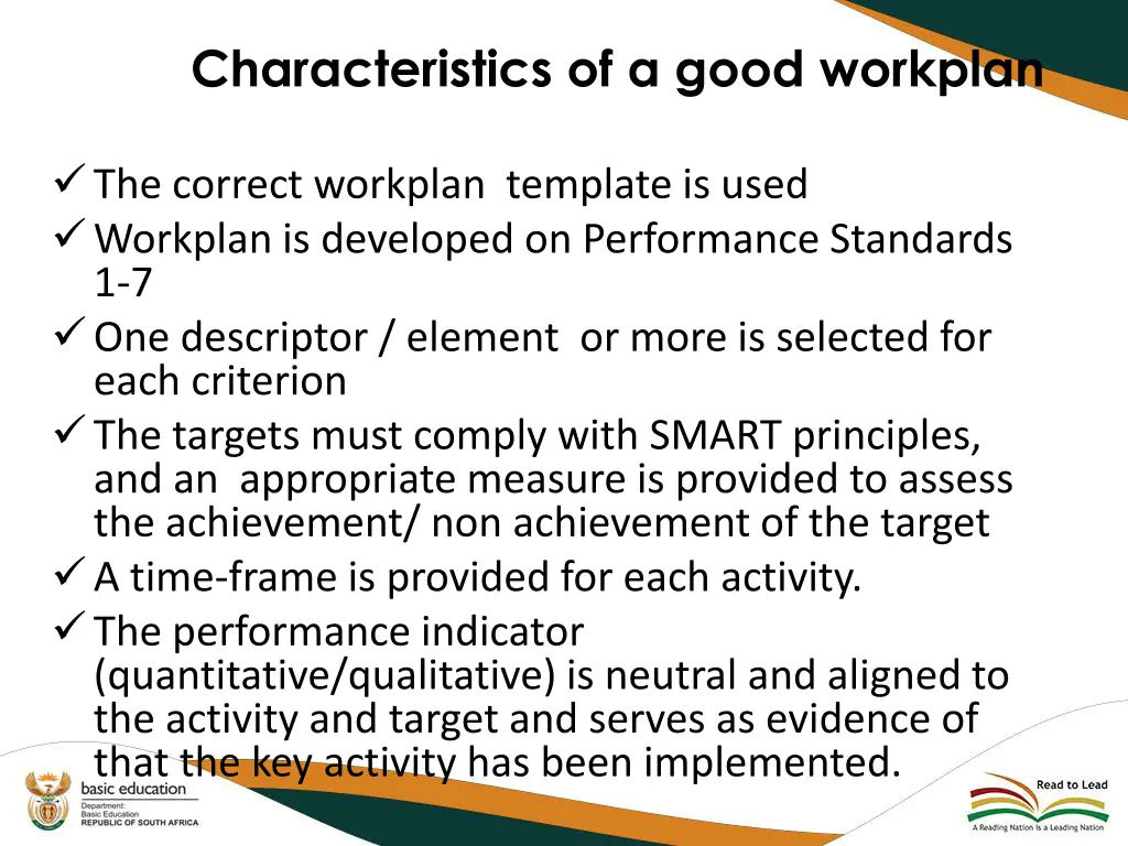 characteristics of a good workplan