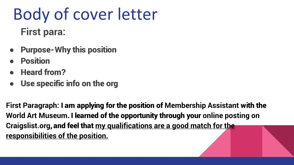 body of cover letter first para