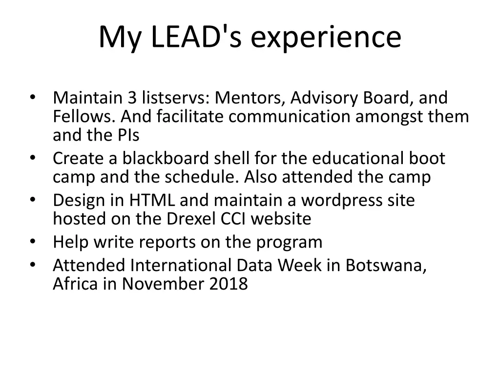 maintain 3 listservs mentors advisory board