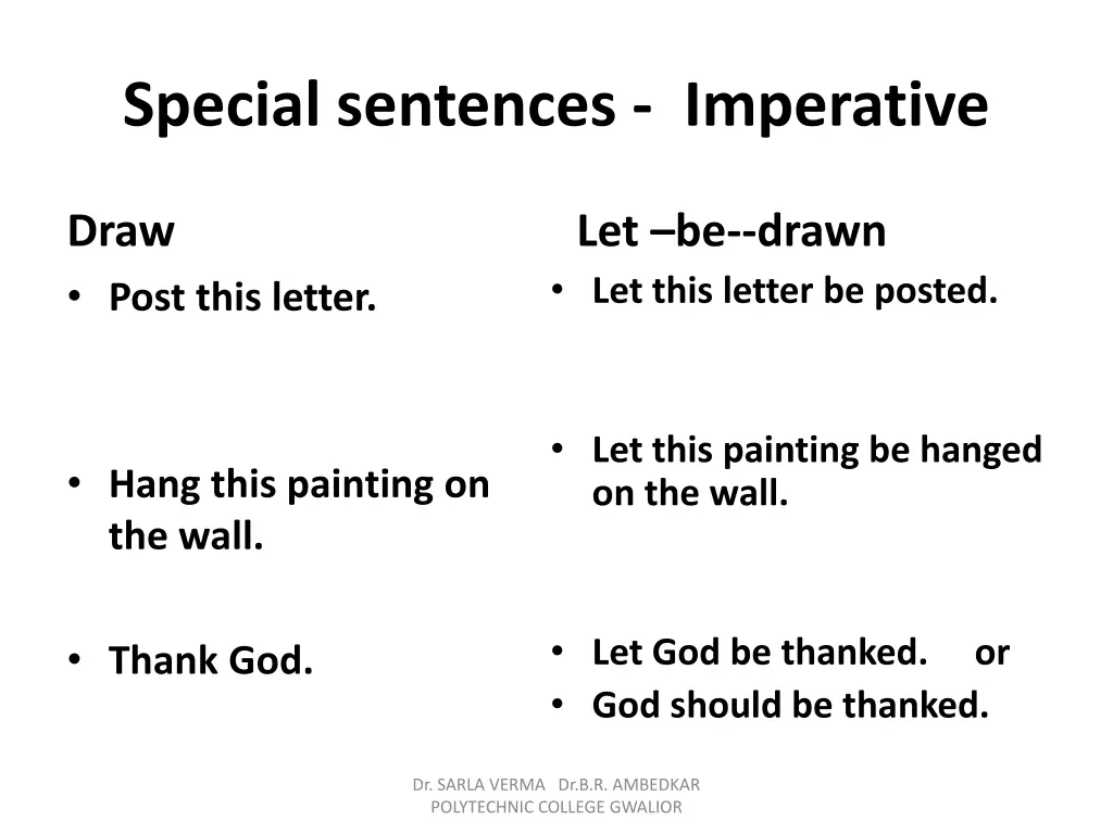 special sentences imperative