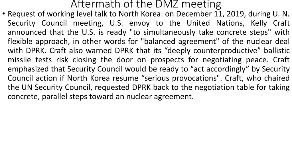 aftermath of the dmz meeting request of working