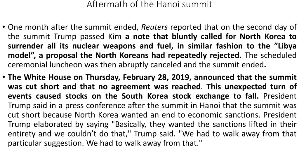 aftermath of the hanoi summit