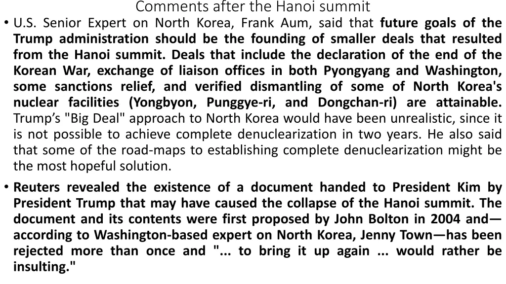 comments after the hanoi summit 2