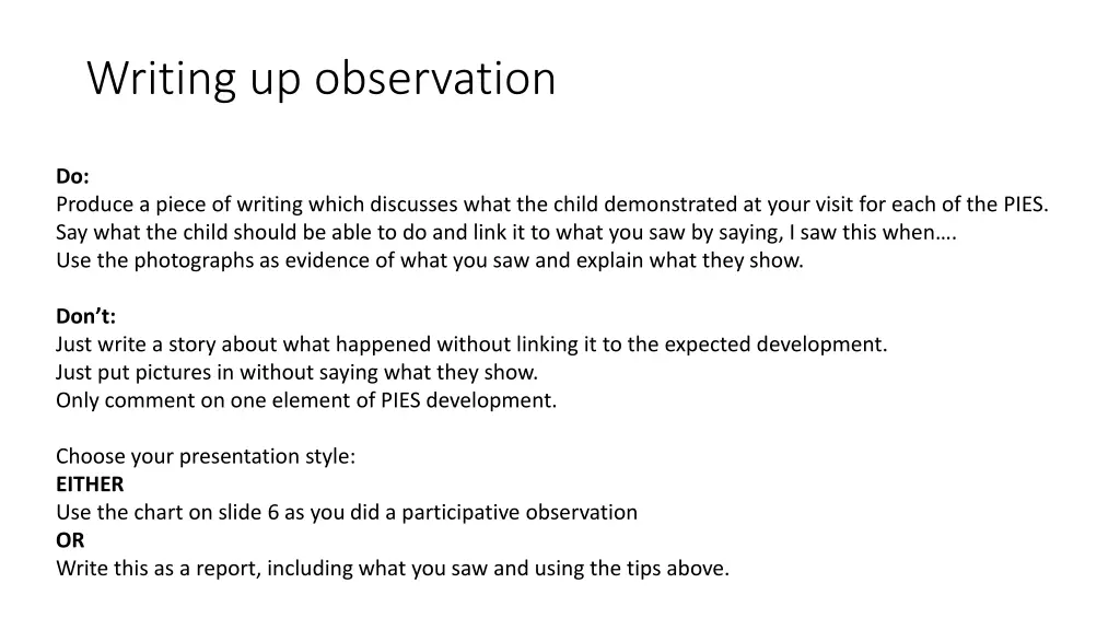 writing up observation