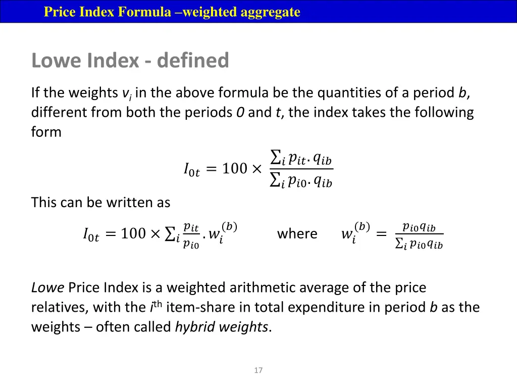 price index formula weighted aggregate 1