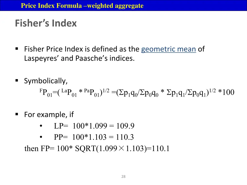 price index formula weighted aggregate 12