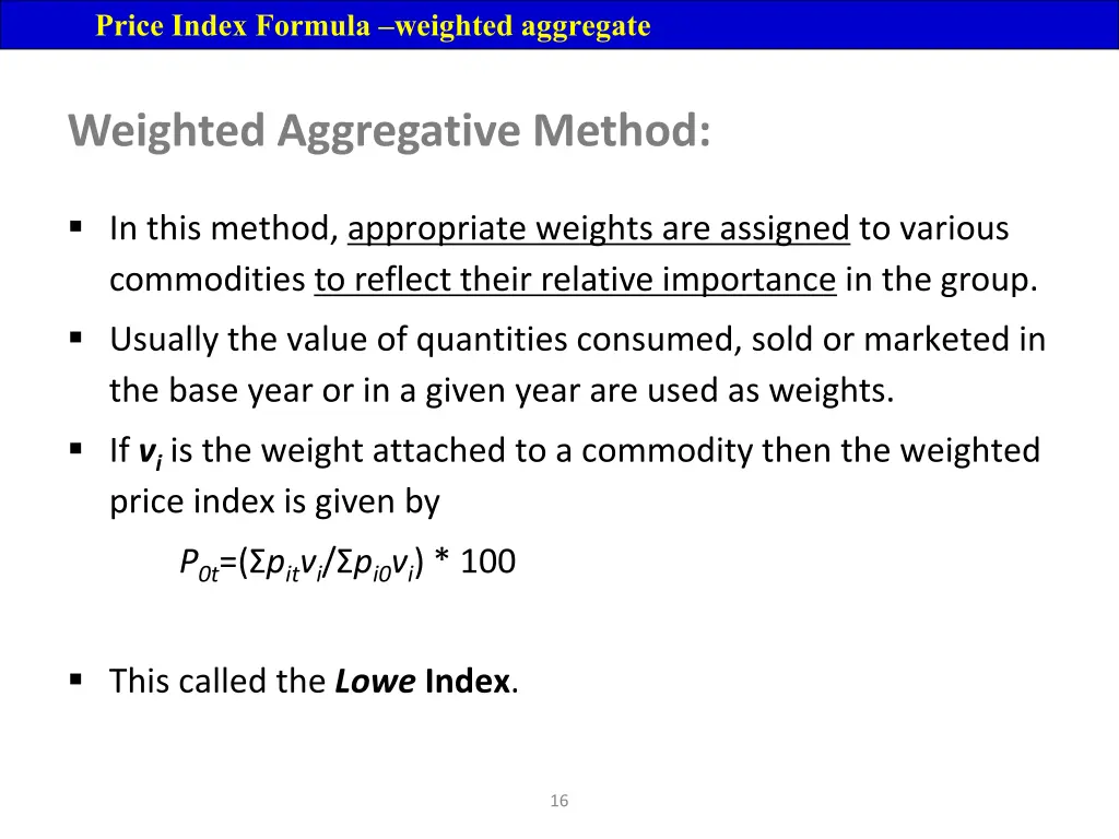 price index formula weighted aggregate