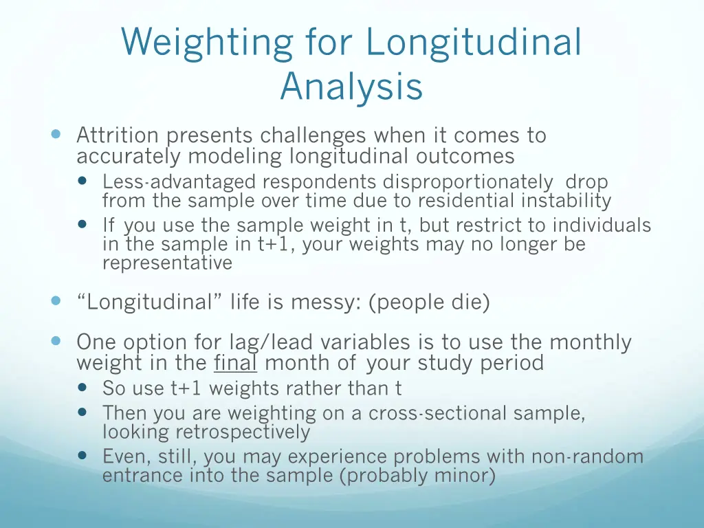 weighting for longitudinal analysis