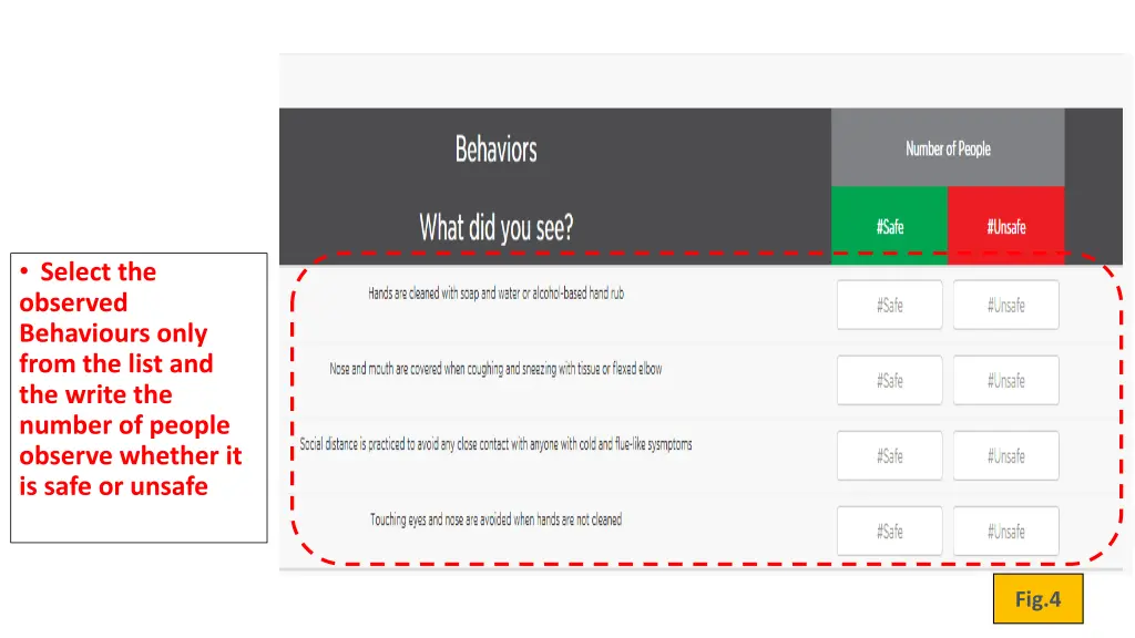 select the observed behaviours only from the list