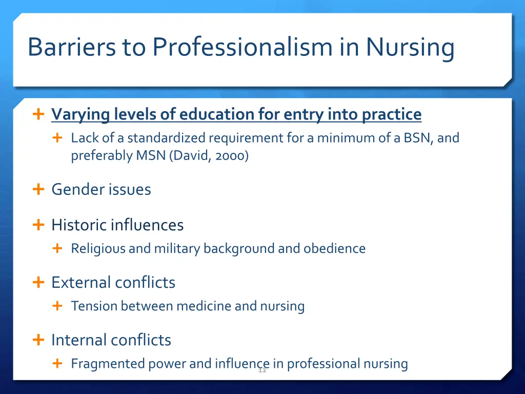 barriers to professionalism in nursing