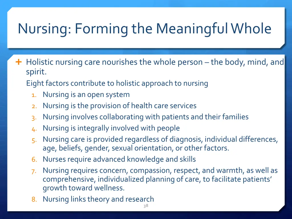 nursing forming the meaningful whole