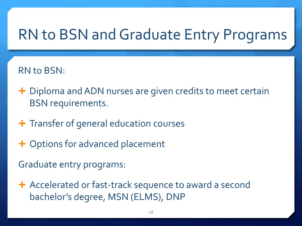 rn to bsn and graduate entry programs