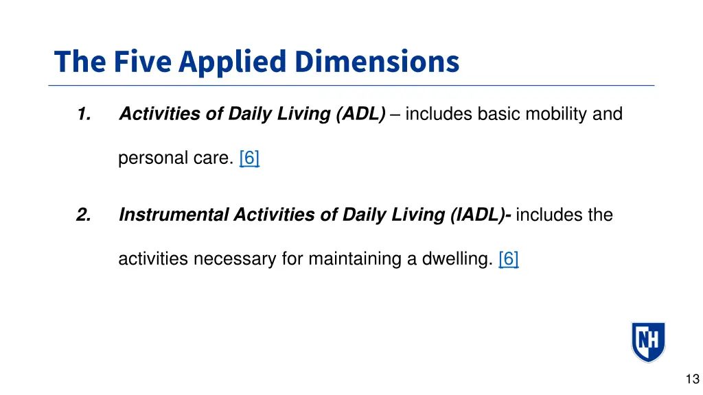 the five applied dimensions