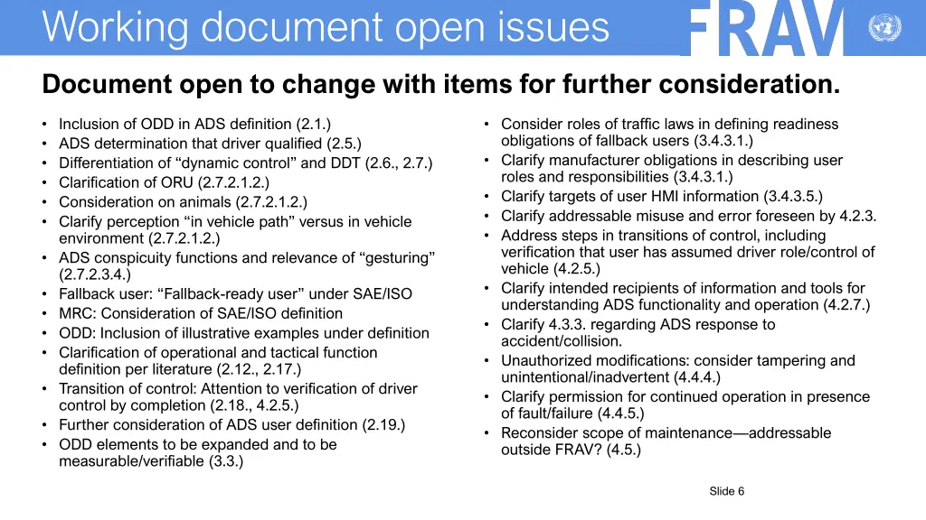 working document open issues