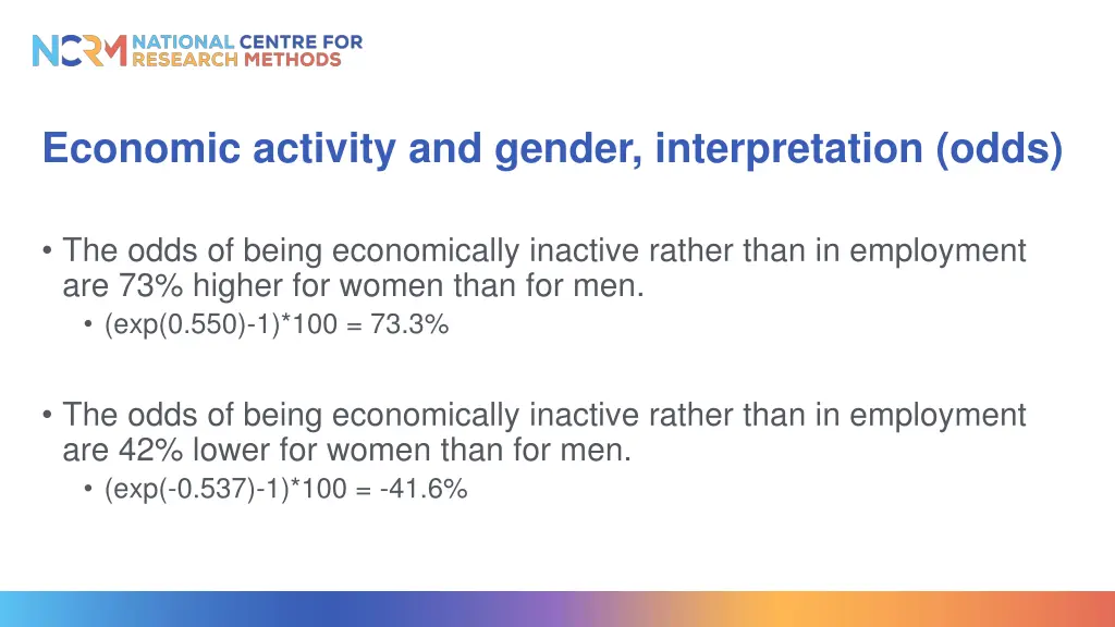 economic activity and gender interpretation odds