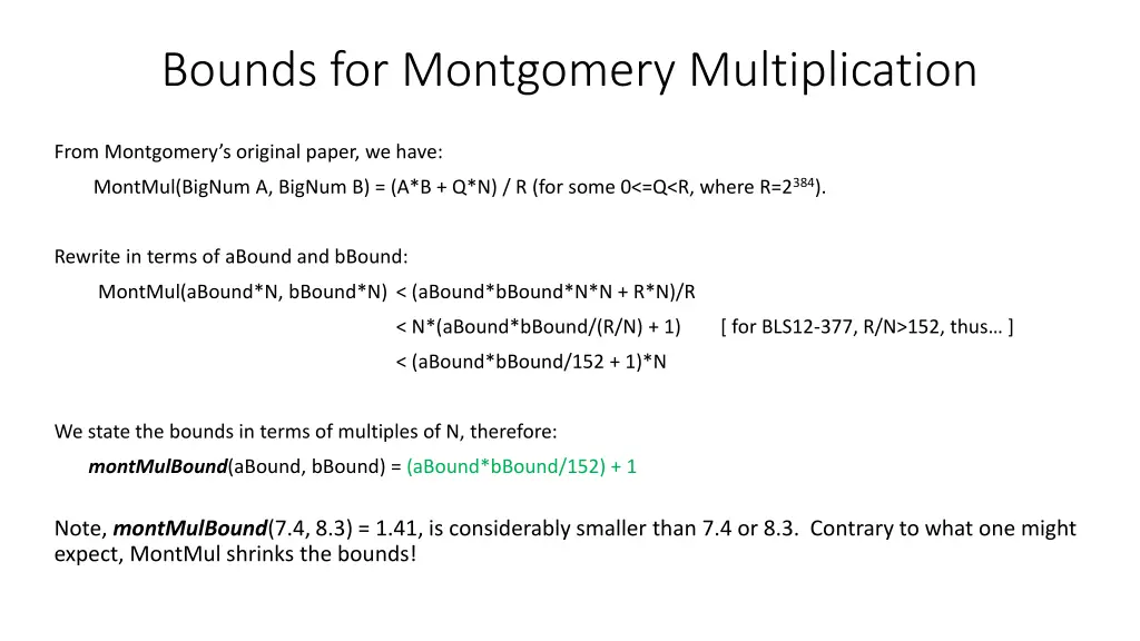 bounds for montgomery multiplication