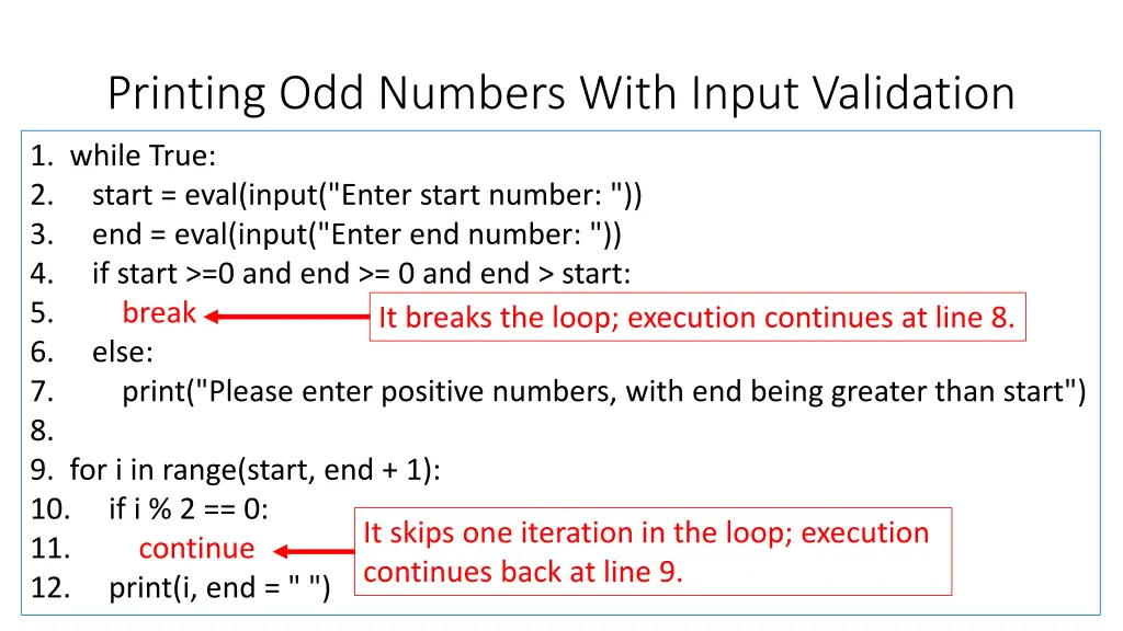 printing odd numbers with input validation 1