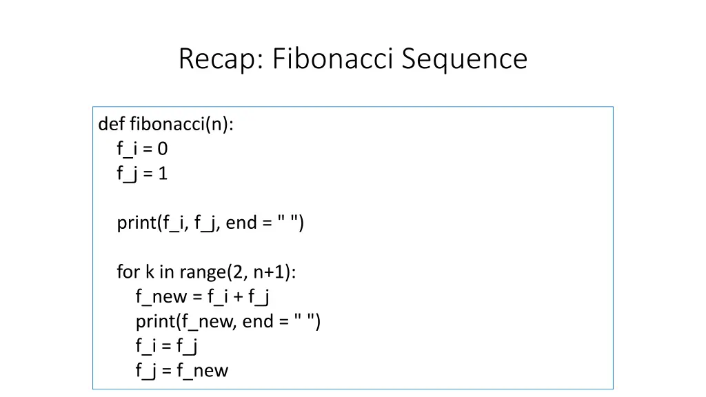 recap fibonacci sequence 1