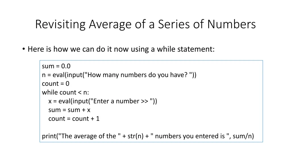 revisiting average of a series of numbers 1