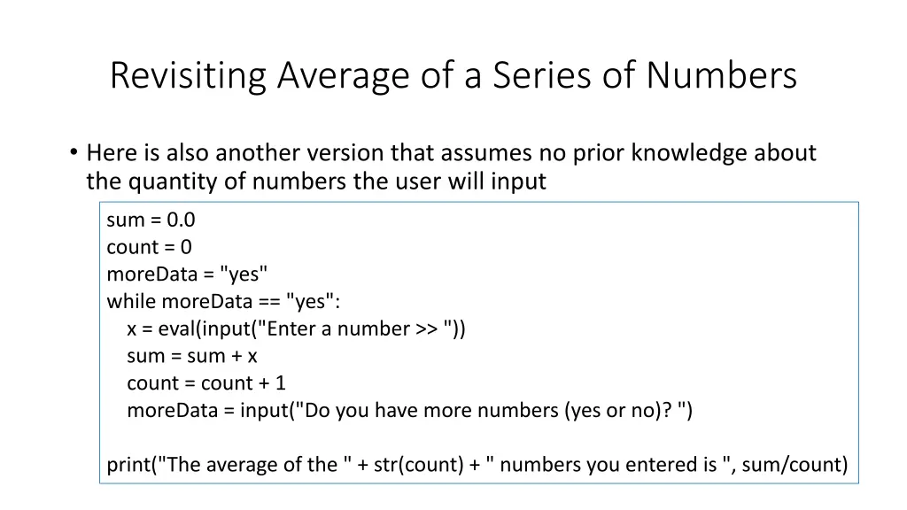 revisiting average of a series of numbers 2