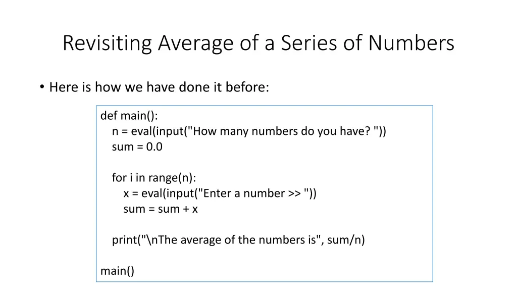 revisiting average of a series of numbers