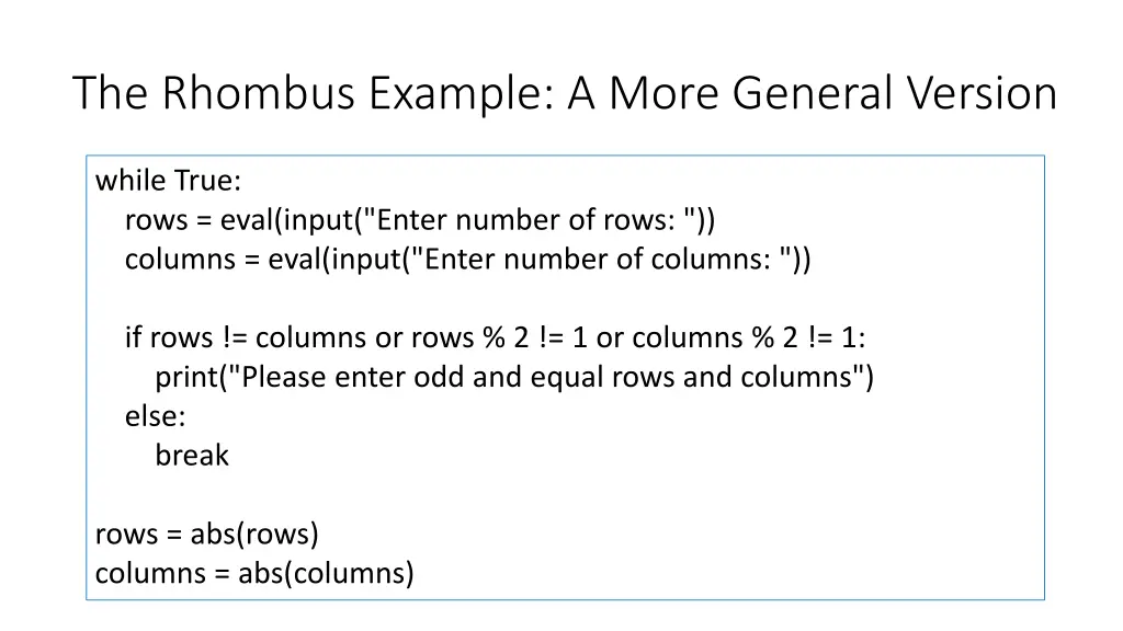 the rhombus example a more general version