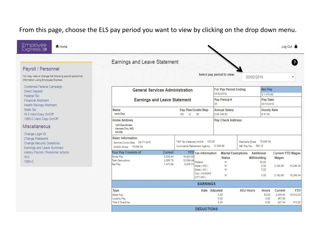 from this page choose the els pay period you want
