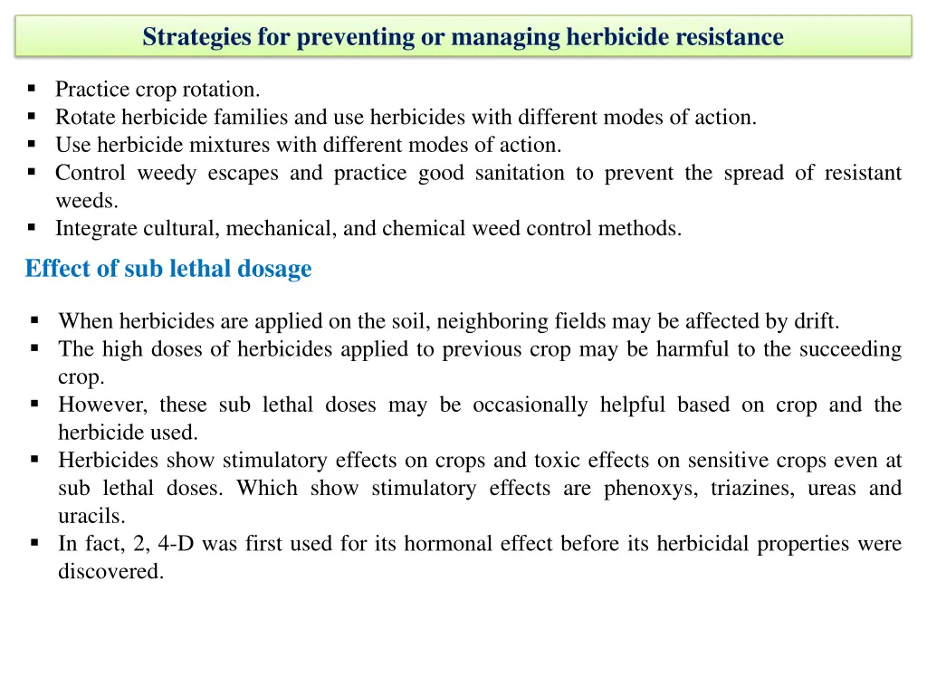 strategies for preventing or managing herbicide