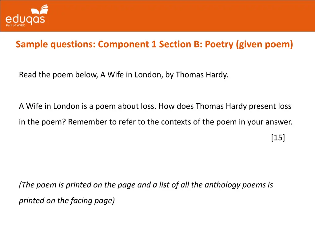 sample questions component 1 section b poetry