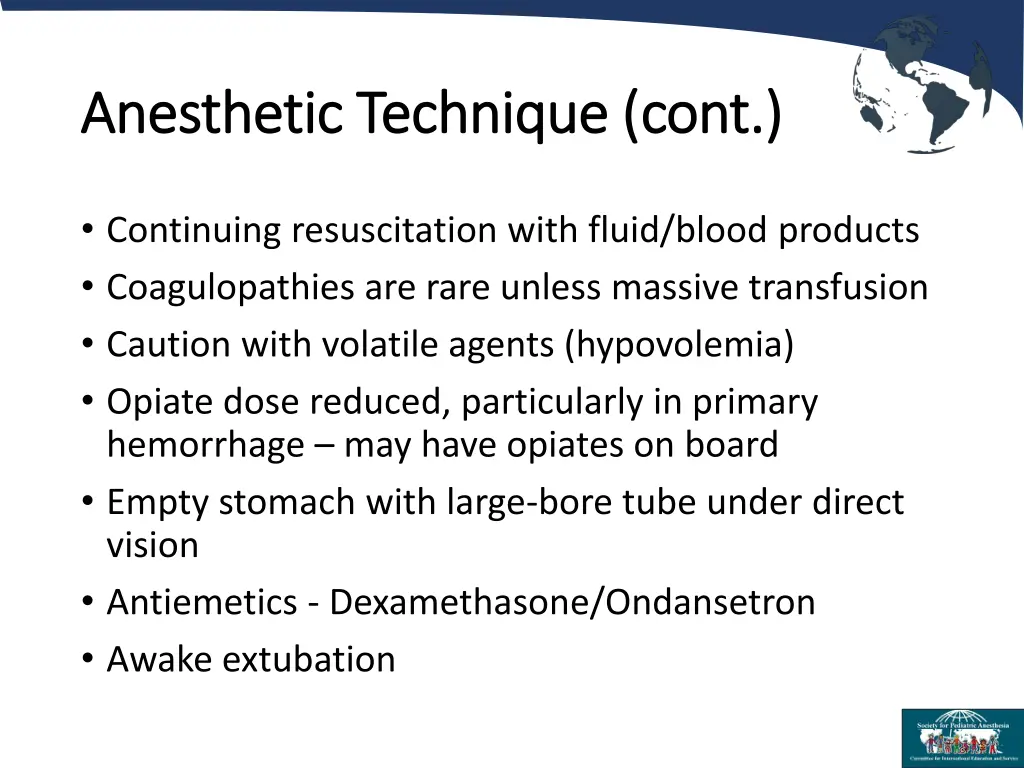 anesthetic technique cont anesthetic technique