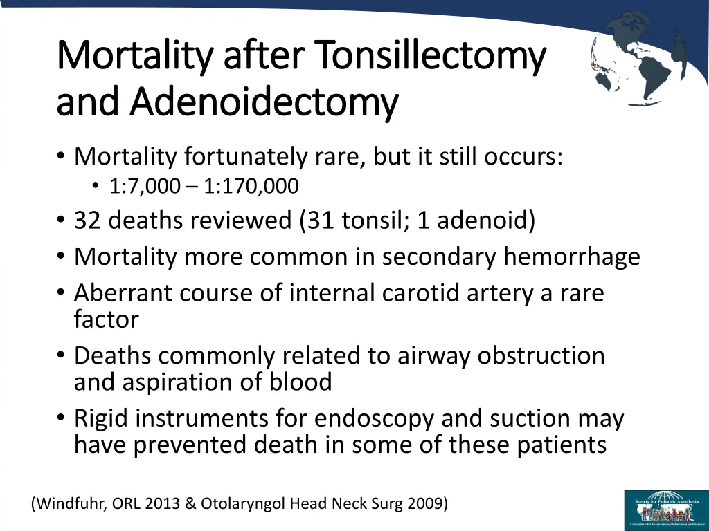 mortality after tonsillectomy mortality after