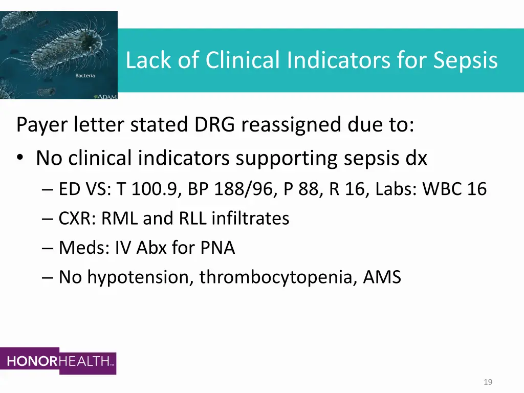 lack of clinical indicators for sepsis