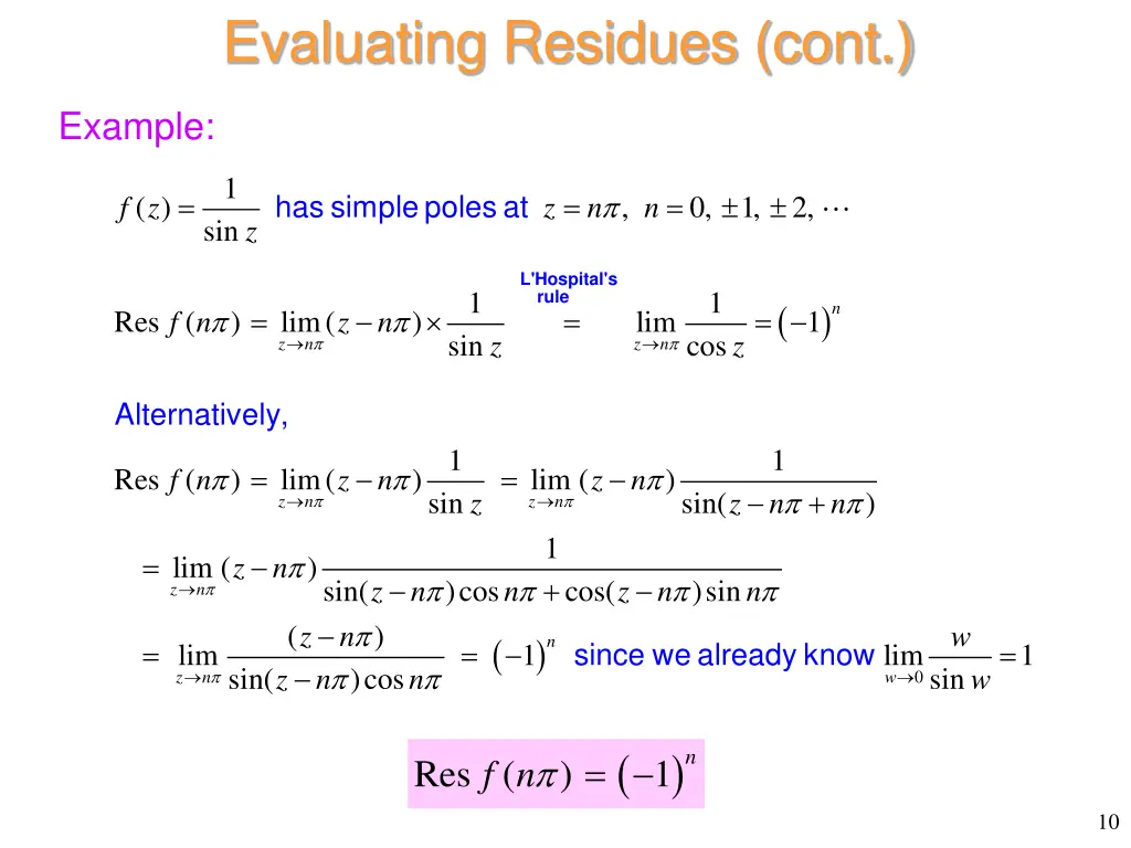 evaluating residues cont 1